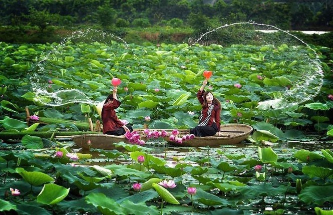 Mỗi dịp mùa sen nở, Trưng tâm là nơi thu hút các bạn trẻ gần xa đến check-in, hóa thân thành những thiếu nữ thôn quê trong bộ áo bà ba Nam Bộ.