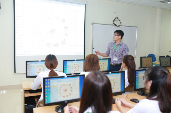 Một tiết học tại Phòng thực hành kỹ năng nghề nghiệp kế toán của Học viện Nông nghiệp Việt Nam