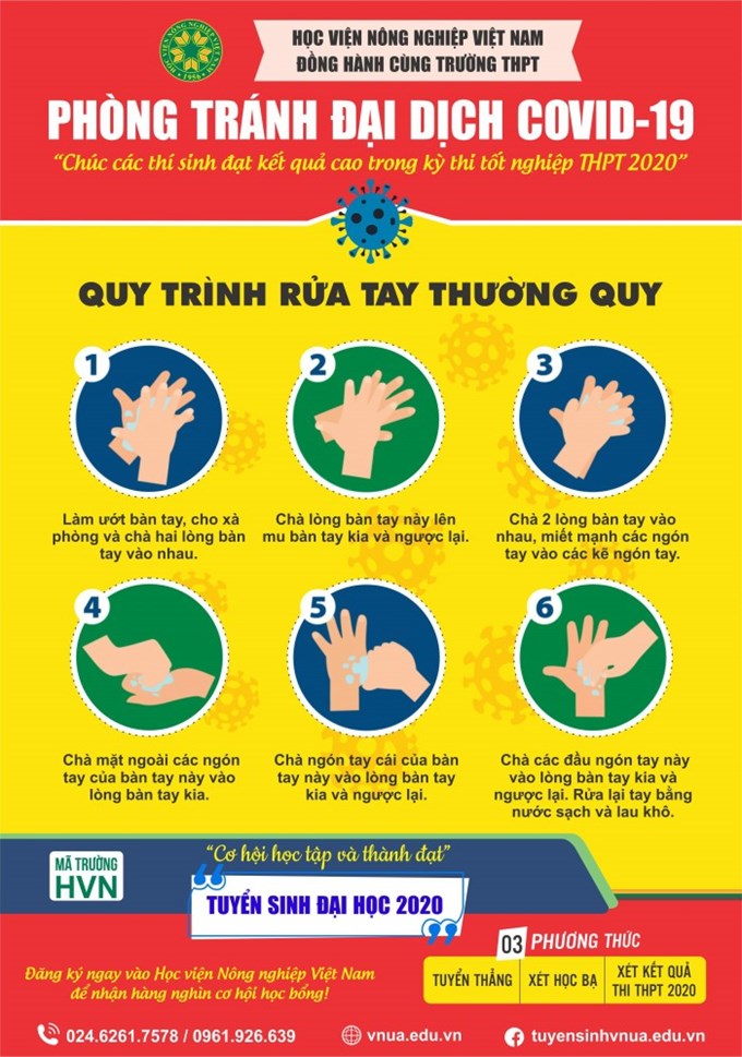 Học viện Nông nghiệp Việt Nam tuyên truyền tới học sinh quy trình rửa tay an toàn