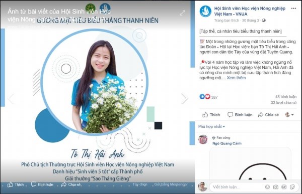 Đồng chí Tô Thị Hải Anh – Phó Chủ tịch Thường trực Hội sinh viên vinh dự được nhận danh hiệu “Sinh viên 5 tốt” cấp Thành phố