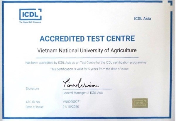 Chứng nhận Trung tâm khảo thí ICDL tại Học viện Nông nghiệp Việt Nam