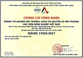 Phòng thí nghiệm Môi trường, khoa Tài nguyên  Môi trường đạt chuẩn ISO IEC 17025 2017