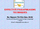 Seminar Những kỹ thuật phỏng nghĩa hiệu quả Effective Paraphrasing Techniques