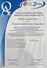 Chương trình đào tạo đại học ngành Chăn nuôi đạt chứng nhận kiểm định của mạng lưới các trường đại học Đông Nam Á AUN-QA