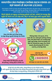 Bộ Y tế khuyến cáo Phòng chống dịch Covid-19 dịp nghỉ lễ 30 4 và 1 5 2021