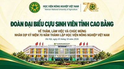 Đoàn đại biểu cựu sinh viên, lãnh đạo xã Độc Lập, tỉnh Cao Bằng về thăm, chúc mừng Học viện Nông nghiệp Việt Nam nhân kỷ niệm 70 năm thành lập