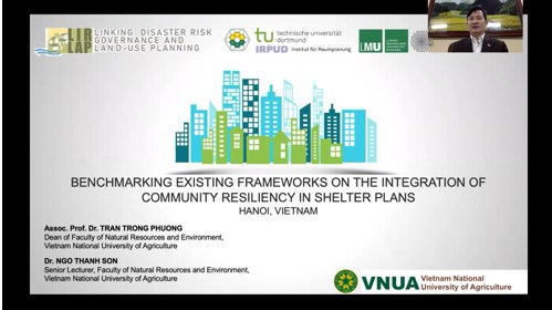 Assoc. Prof. Dr. Tran Trong Phuong, Dean of FONRE (VNUA) gave a lecture on Benchmarking existing framework on the integration of community resilience in shelter plans (Module 3)