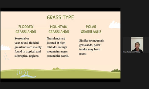 SV Trần Thị Lan Anh - lớp K63QLĐĐA trình bày kết quả thảo luận chủ đề “Adaptation of Natural Ecosystems to Climate”