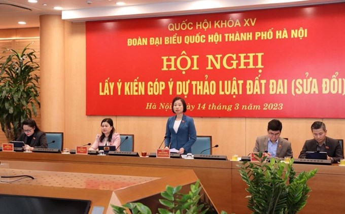 Phó trưởng đoàn chuyên trách Đoàn ĐB Quốc hội TP Hà Nội Phạm Thị Thanh Mai phát biểu tại Hội nghị.
