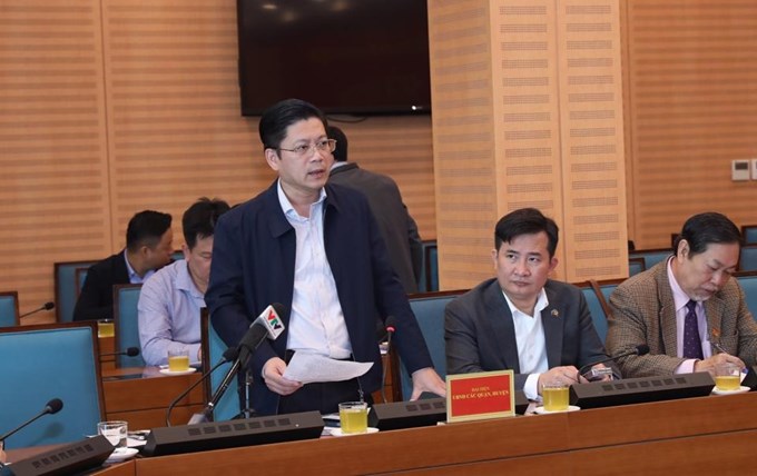 Trưởng phòng TN&MT quận Hoàng Mai Nguyễn Đức Thọ góp ý tại Hội nghị