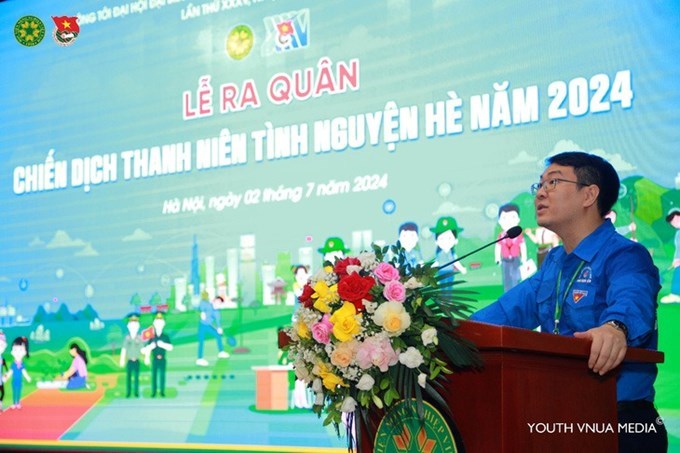 ThS. Nguyễn Trọng Tuynh - bí thư Đoàn Thanh niên Học viện - phát động Chiến dịch Thanh niên tình nguyện hè năm 2024