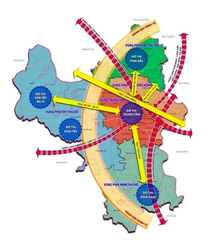 Hình 2: Sơ đồ kết cấu không gian Thủ đô Hà Nội