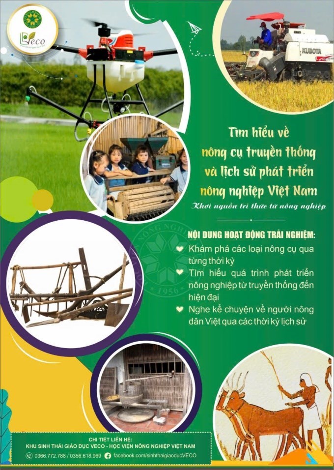 Học sinh sẽ khám phá các loại nông cụ truyền thống qua từng giai đoạn phát triển, nghiên cứu về lịch sử nông nghiệp Việt Nam, đắm mình trong những câu chuyện chân thực, giản dị mà sâu sắc về cuộc sống lao động của người nông dân Việt qua các thời kỳ lịch sử