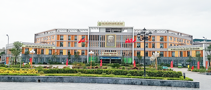 Khu vực trung tâm Học viện Nông nghiệp Việt Nam rực rỡ cờ hoa chào mừng Đại hội Đại biểu Đảng bộ Học viện Nông nghiệp Việt Nam lần thứ XXXI, nhiệm kỳ 2025-2030