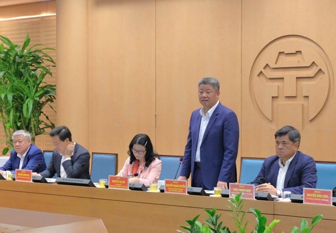 Phó Chủ tịch UBND thành phố Hà Nội Nguyễn Mạnh Quyền phát biểu kết luận hội nghị. Ảnh: Nguyễn Mai