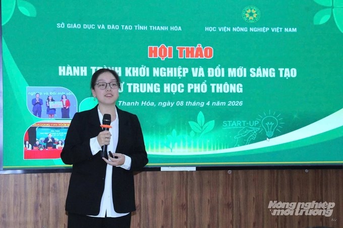 inh viên Học viện Nông nghiệp Việt Nam chia sẻ kinh nghiệm về học tập, nghiên cứu khoa học, khởi nghiệp tại hội thảo. Ảnh: Trung Quân.