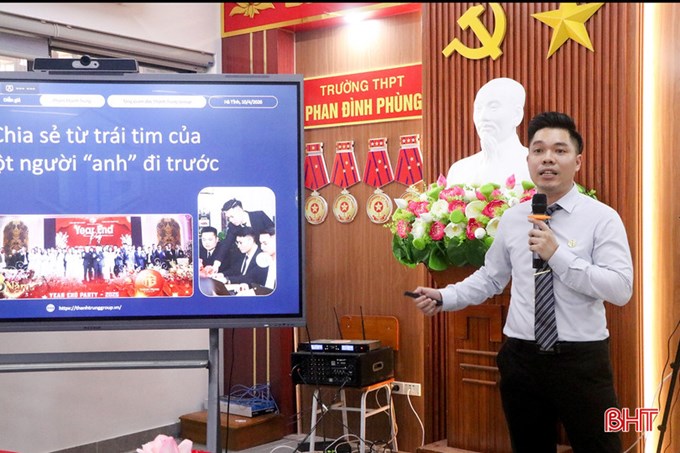 Học sinh THPT ở Hà Tĩnh cũng được nghe doanh nghiệp chia sẻ về những câu chuyện khởi nghiệp.
