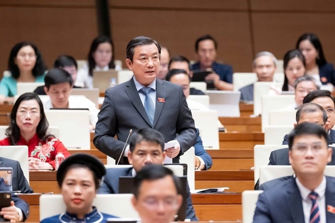 Đại biểu Phạm Trọng Nhân, Đoàn TP. Hồ Chí Minh phát biểu. Ảnh:Quochoi.vn.