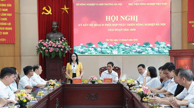 Toàn cảnh Hội nghị ký kết kế hoạch phối hợp phát triển nông nghiệp Hà Nội giai đoạn 2026-2030. Ảnh: VNUA.