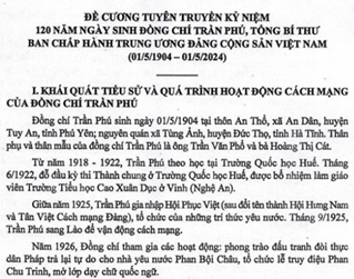Tuyên truyền kỷ niệm 120 năm Ngày sinh đồng chí Trần Phú, Tổng Bí thư Ban Chấp hành Trung ương Đảng Cộng sản Việt Nam 01 5 1904 - 01 5 2024