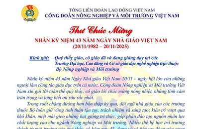 Thư chúc mừng Nhân kỷ niệm 43 năm Ngày Nhà giáo Việt Nam 20 11