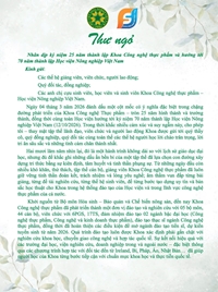 Thư ngỏ nhân dịp kỷ niệm 25 năm thành lập Khoa Công nghệ thực phẩm và hướng tới 70 năm thành lập Học viện Nông nghiệp Việt Nam