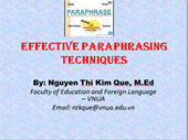 Seminar Những kỹ thuật phỏng nghĩa hiệu quả Effective Paraphrasing Techniques