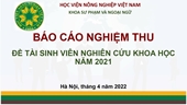 Khoa Sư phạm và Ngoại ngữ nghiệm thu Đề tài sinh viên nghiên cứu khoa học năm 2021