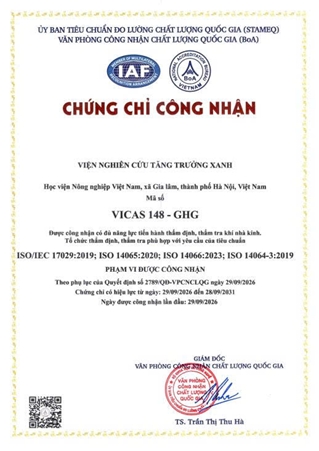 VIỆN NGHIÊN CỨU TĂNG TRƯỞNG XANH ĐƯỢC CÔNG NHẬN NĂNG LỰC THẨM ĐỊNH, THẨM TRA KHÍ NHÀ KÍNH THEO TIÊU CHUẨN QUỐC TẾ