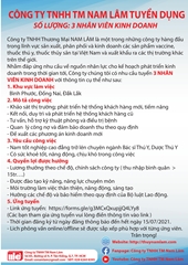 Công ty TNHH TM Nam Lâm tuyển dụng