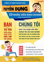 Sunjin đang tuyển dụng GẤP 𝟭𝟬 𝐍𝐇𝐀̂𝐍 𝐕𝐈𝐄̂𝐍 𝐊𝐈𝐍𝐇 𝐃𝐎𝐀𝐍𝐇