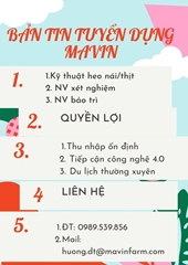 CÔNG TY CHĂN NUÔI MAVIN tuyển dụng