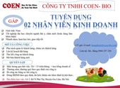 CÔNG TY TNHH COEN - BIO Tuyển dụng NHÂN VIÊN KINH DOANH Thuốc thú y