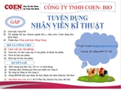 CÔNG TY TNHH COEN - BIO
Tuyển dụng NHÂN VIÊN KỸ THUẬT  TIẾNG TRUNG ANH