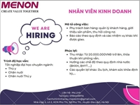 Công ty TNHH TMSX Menon Hà Nội tuyển dụng vị trí