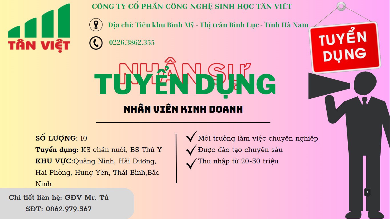 CÔNG TY THỨC ĂN CHĂN NUÔI TÂN VIỆT TẠI HÀ NAM TUYỂN DỤNG NHÂN VIÊN VẬN HÀNH MÁY ÉP VIÊN