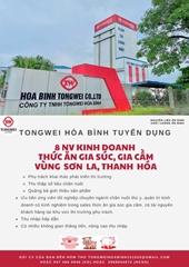 Tongwei Hoà Bình tuyển dụng nhân viên kinh doanh cám