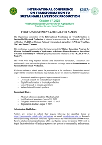 Thông báo tổ chức Hội thảo quốc tế “Transformation to Sustainable Livestock Production”
