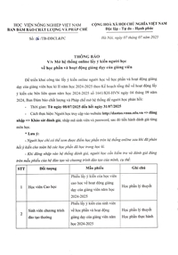 Thông báo mở hệ thống online lấy ý kiến người học về học phần và hoạt động giảng dạy của giảng viên Học kì II năm học 2024-2025