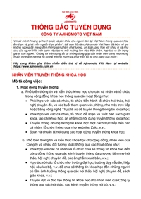 Công ty Ajinomoto Việt Nam thông báo tuyển dụng