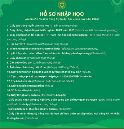 Hồ sơ nhập học dành cho thí sinh trúng tuyển đại học chính quy năm 2025