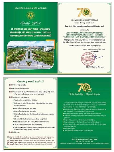 Thư mời cựu sinh viên, học viện, nghiên cứu sinh về dự Lễ Kỷ niệm 70 năm ngày thành lập Học viện